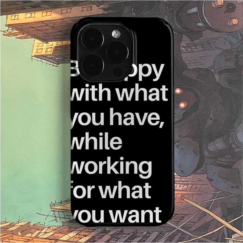 خلفية سوداء نص أبيض الإنجليزية الفن المتخصصة الكرتون قضية الهاتف آيفون 16 15 14 13 12 11 برو XS ماكس 7 8 زائد غطاء Y2K صغير #2