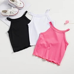 3pcs Summer Girls Vest Casual Children's Clothing Solid Colour Three Pieces Suit Sweet Fashion Suspenders Breathable