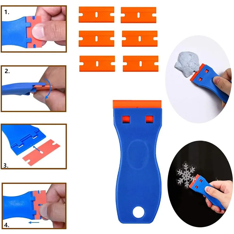 100Pcs Plastic Razor Blade Scraper Tool, 2/4Pcs Scraper Plastic Blades, Cleaning Scraper Remover for Car Window Labels Tools