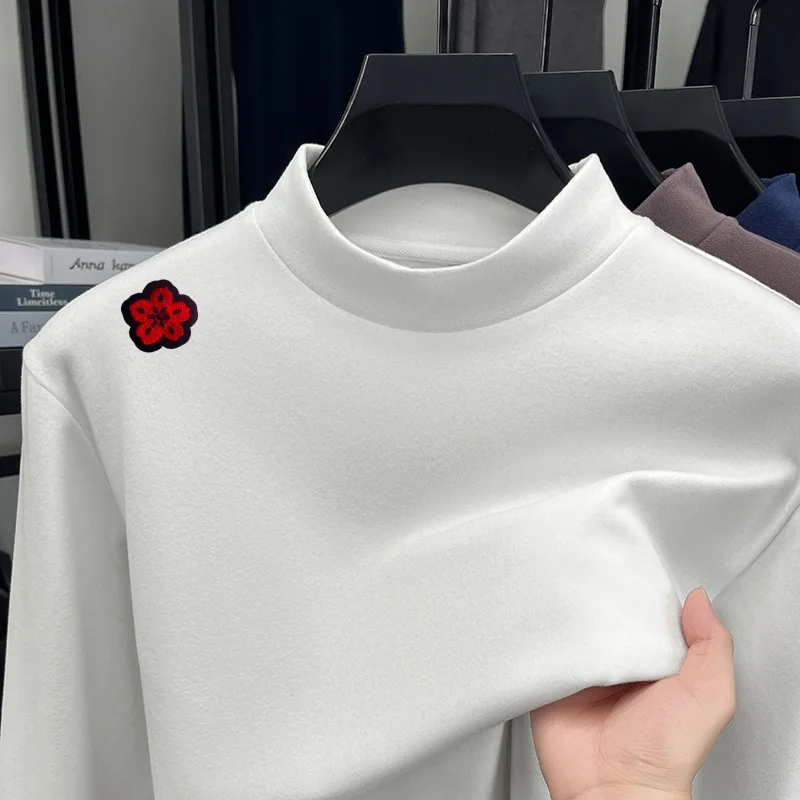 Designer Original Men's Long-Sleeved Pullover Mock Neck High Quality Embroidery Business Casual Minimalist Versatile Men's Tops