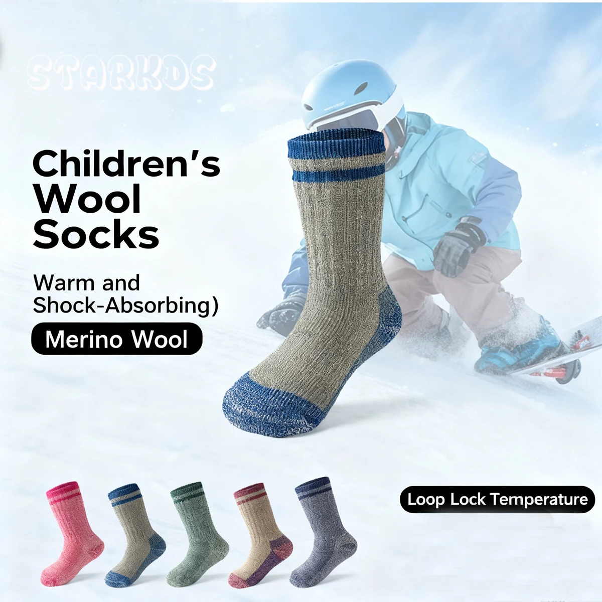 86% Merino Wool Socks Kid Warm Thick Terry Socks Boy Girl Winter Hiking Ski Sport Professional Crew socks Pink Blue In 2 Packs