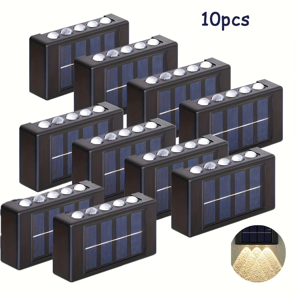 10pc Solar Powered LED Wall Light Outdoor Decor for Garden Fence Patio Semi Flush Mount Solar Charged Outside Lighting Sun Lamp