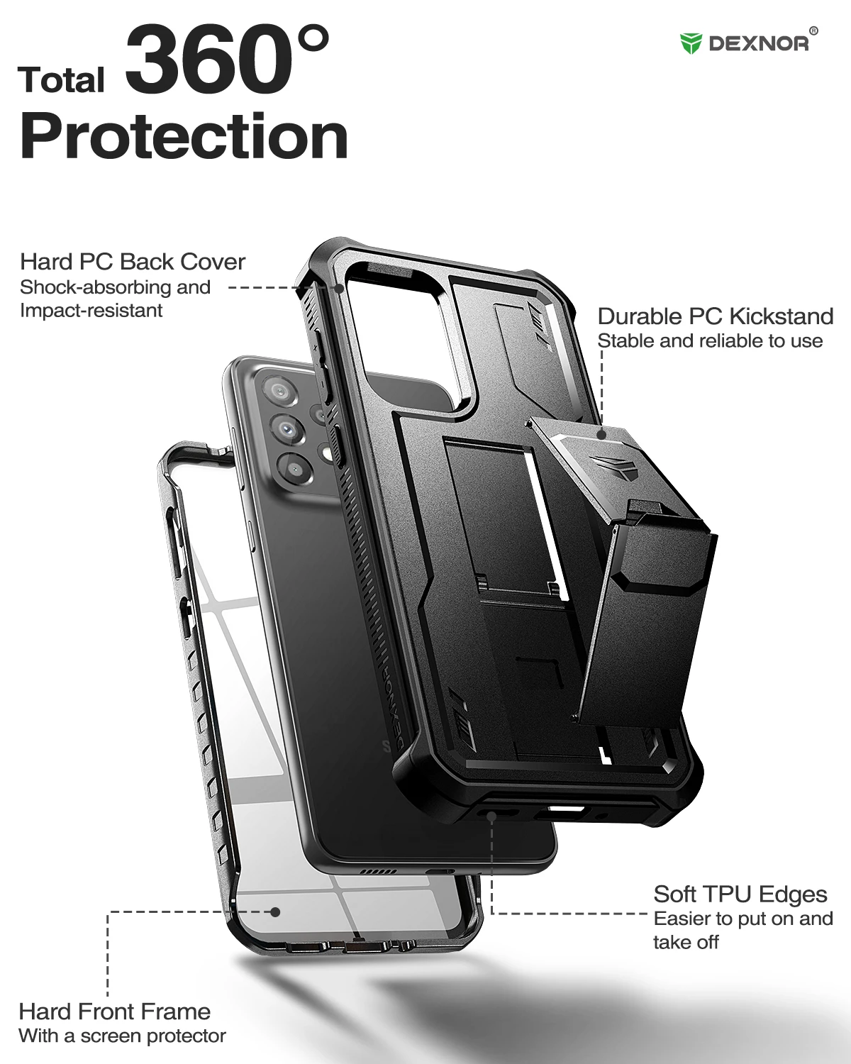 With Bracket+Full Body Bumper Military Grade Armor Shockproof For Samsung Galaxy A33 5G Hard Case with Built-in Screen Protector