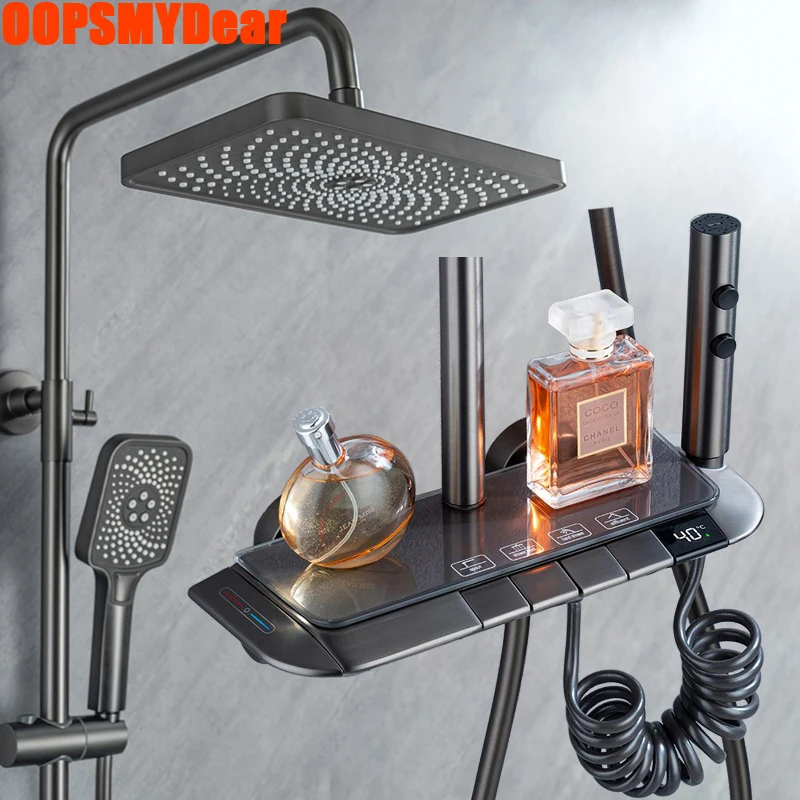 

Hot Cold Shower Mixer Faucet Bathtub LED Digital Thermostatic Rain Shower System Bathroom LED Digital Ambient Light Shower Taps