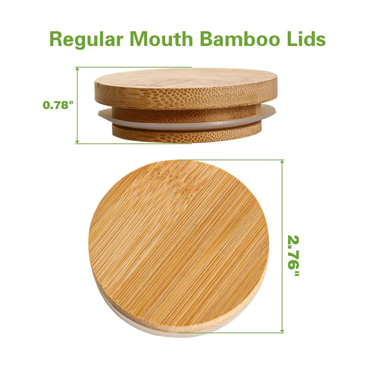 Tampas de bambu reutilizáveis para frascos, frasco, armazenamento, boca regular, bola, 8 pcs, 70mm