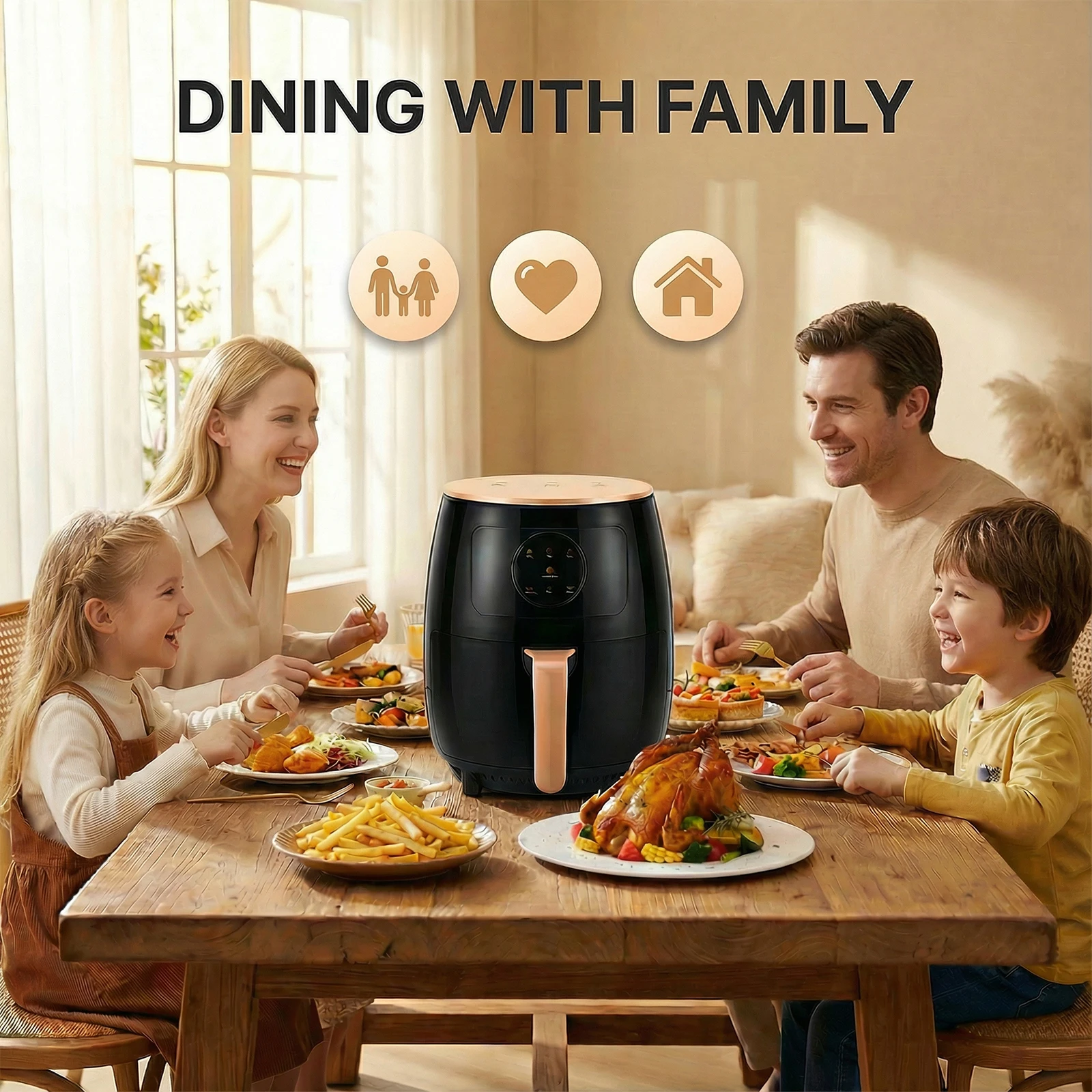 Freidora de Aire Podofo 5L 1350W, Cocción sin Aceite, Temperatura Ajustable 200 ° C 7 Menús Preestablecidos, Recordatorio de Agitación LED