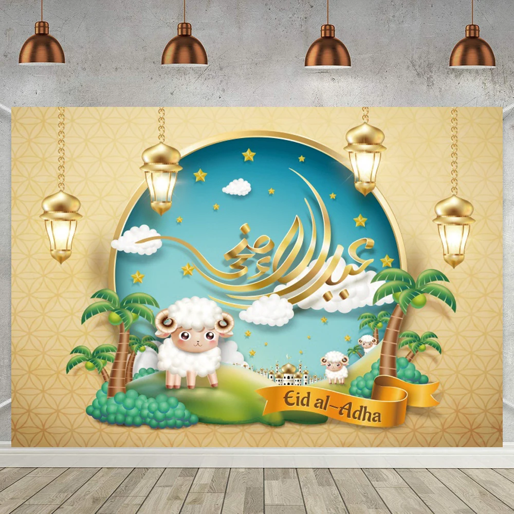 Cartoon Sheep Goat EID AL ADHA Photography Backdrop Mubarak Ramadan Festivals Lamp Moon Customized Banner Photo Background