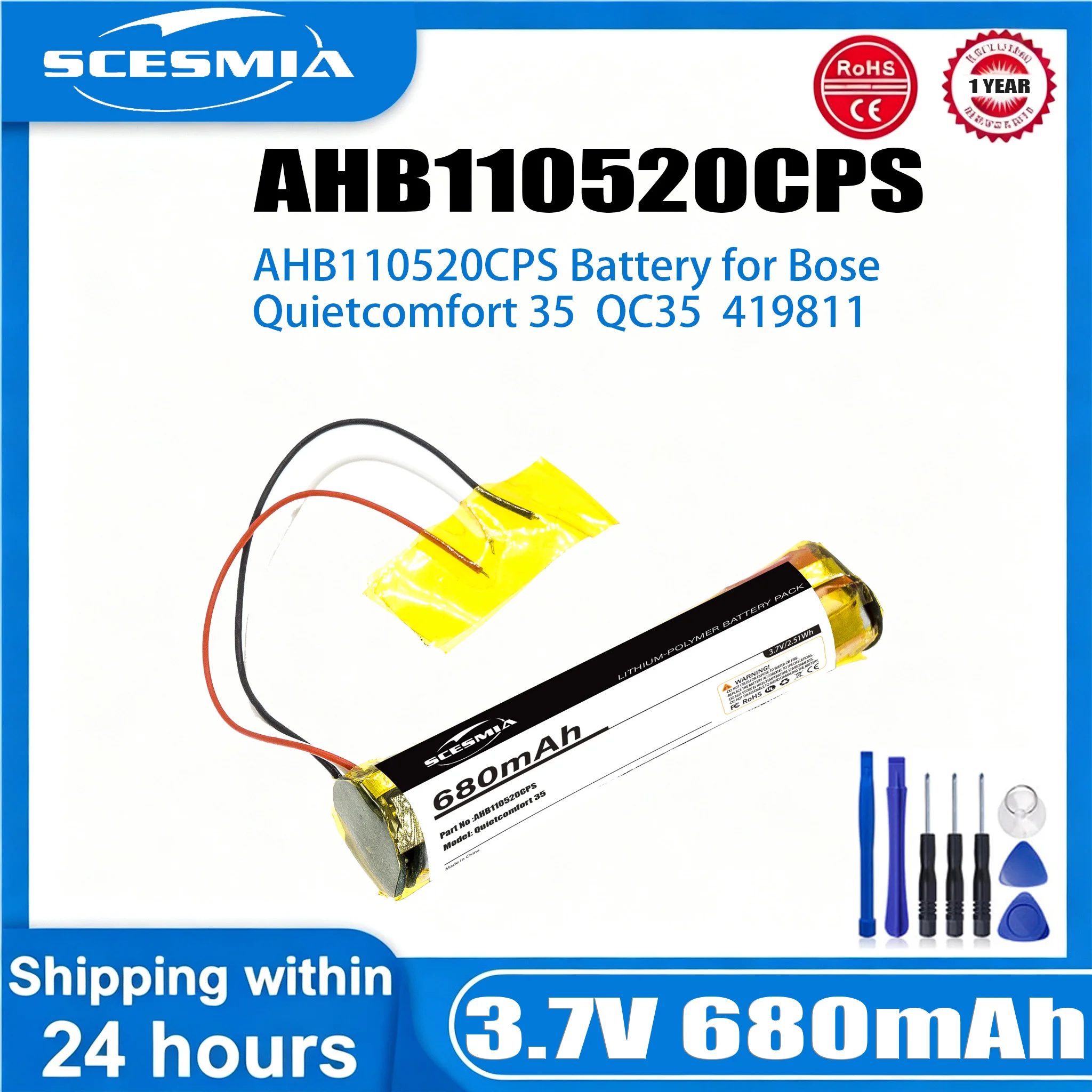 680mAh Replacement Battery AHB110520CPS for Bose Quietcomfort 35 QC35 419811 Wireless Headset Battery