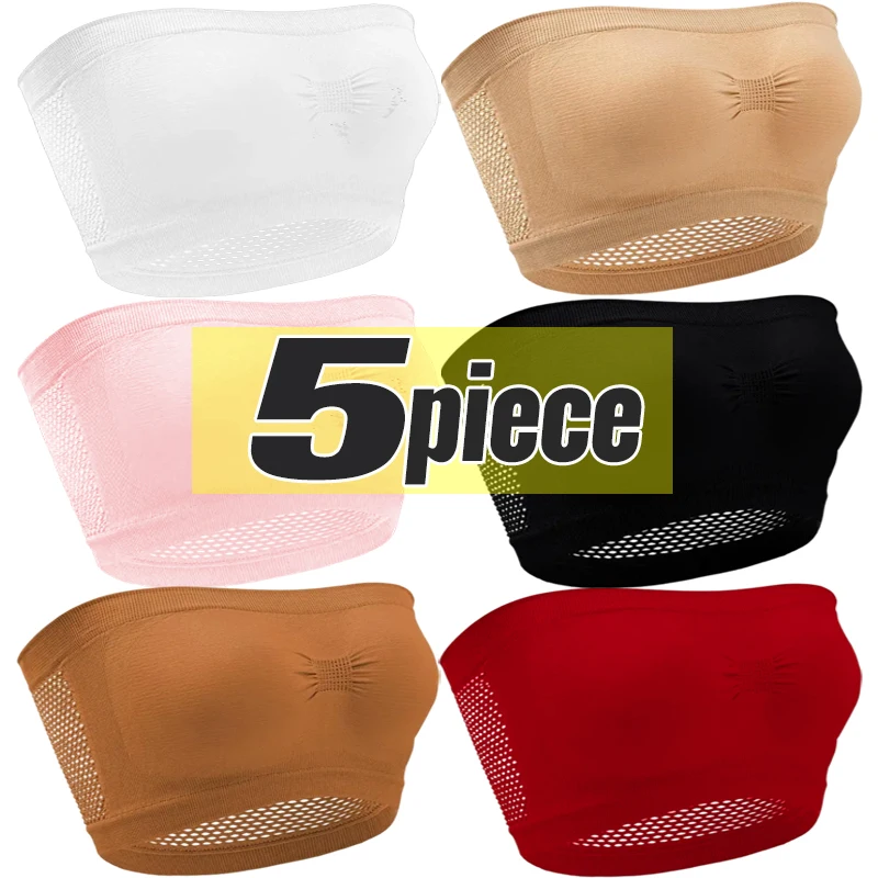 Lady's Sexy Strapless Crop Top Bra Bandeau Boob Tube Brassiere Summer Breathable Mesh Invisible Strapless Chest Wraps Tube Tops