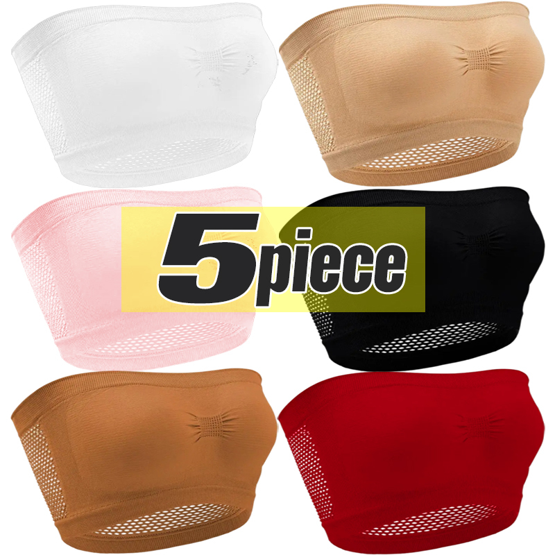  Lady's Sexy Strapless Crop Top Bra Bandeau Boob Tube Brassiere Summer Breathable Mesh Invisible Strapless Chest Wraps Tube Tops 