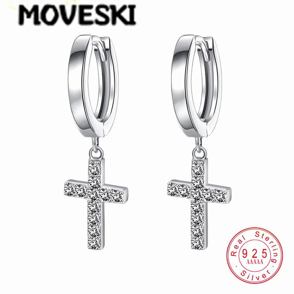 

Серьги-кольца MOVESKI из стерлингового серебра 925 пробы с муассанитом в форме креста, висячие серьги-хагги для женщин и мужчин, ювелирный подарок