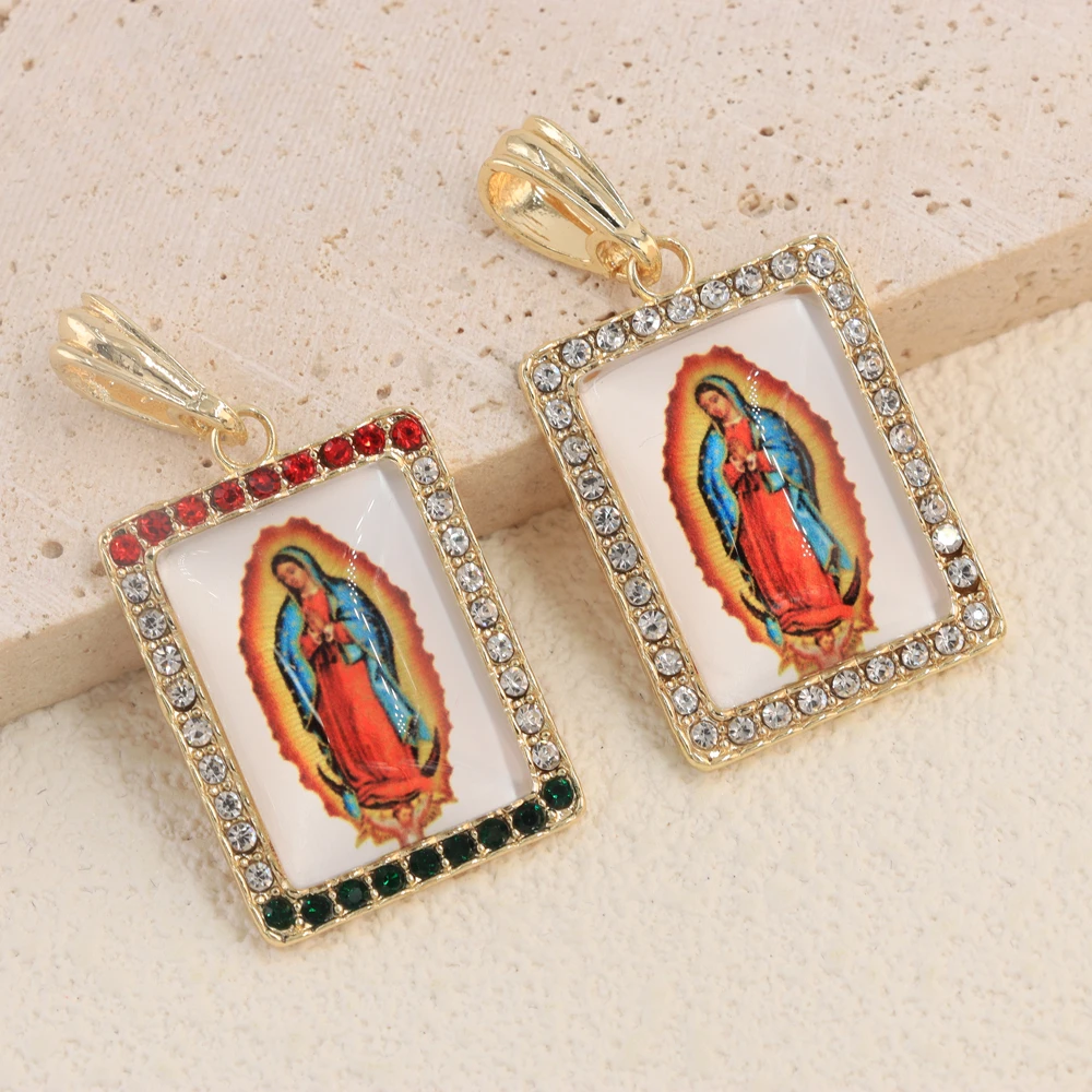 Ruixi Jewelry-Colgante católico de Nuestra Señora de Guadalupe chapado en oro de 14 quilates, medalla de Cadena de oro virgen, regalo de fiesta