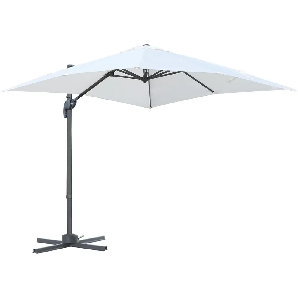 Parasol Buiten, 8ft Vrijdragende Parasol,360 ° Draaibaar, Aluminium Vering Met Kruk En Dwarsbasis, Tuinpatio Parasols