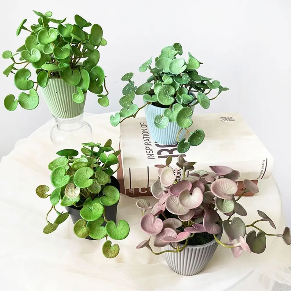 Soft Artificial Copper Coin Grass Plants Realistic Wall Hanging Fake Ivy Leaf Leaves Handmade Mini Bouquet Home Decoration