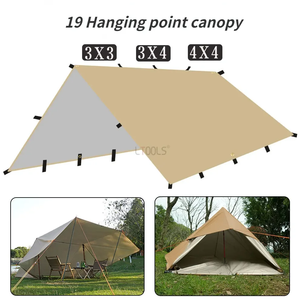 4x4m 4x3m 3x3m 19 Hang Points Tent Tarp Survival Sun Shelter Shade Canopy Waterproof Outdoor Camping Tourist Beach SunShade