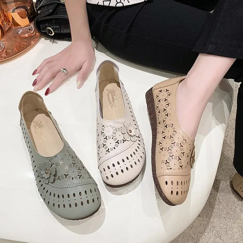 Women's Leather Shoes Flats Soft-Sold PU Leather Orthopedic Loafers Soft Flat Bottom Loafers Leisure Slip-on Corrective