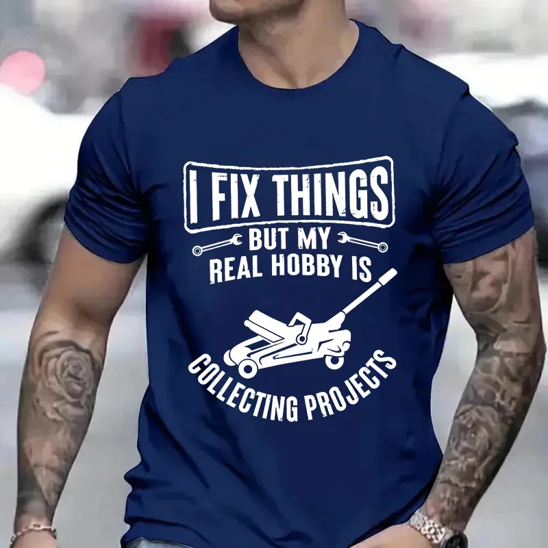 Men's Mechanic Funny Tee Shirt I Fix Things Collecting Objects Humor Tshirts for Him Garage Job Occupational Mechanics Tee Tops