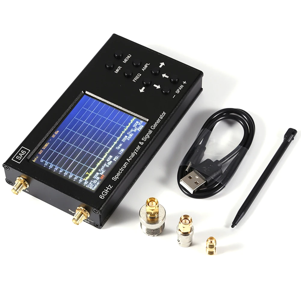เครื่องวิเคราะห์สเปกตรัมแบบมือถือ SA6 ใช้ซ้ำได้ 35-6200Mhz เครื่องกำเนิดสัญญาณ WiFi CDMA ตัวทดสอบสัญญาณ 6G สำหรับการวัดที่แม่นยำ