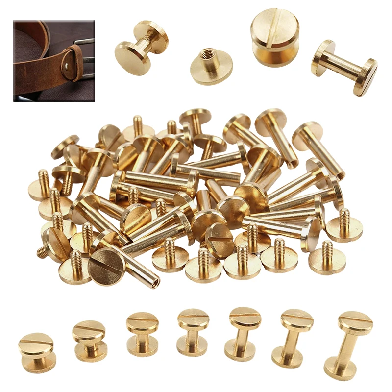 10-30Pcs Solids Brass Binding Chicago Screws Nail Rivets Golds Solids Female Rivet Slotted Belt Screw Stud Head Leather Metal
