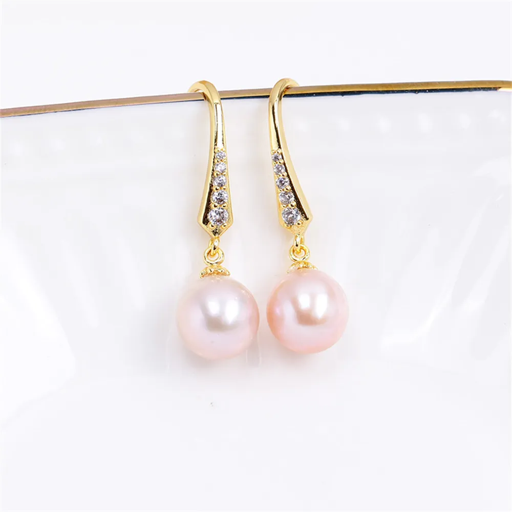 14K Gold Injection Empty Holder Plating with True Gold Craft Simple Zircon Pearl Earhook Earrings DIY Accessories Style