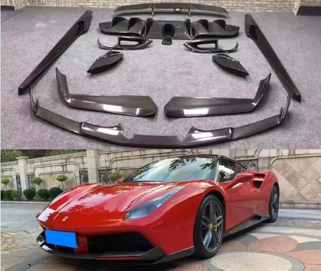 Real Carbon Fiber Body Kit For Ferrari 488 GTB 2015-2021 Front Bumper Lip Rear Diffuser Side Skirt Wind Knife Spoiler Lamp Cover