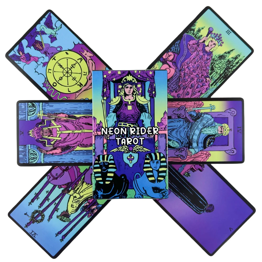 

Neon Rider Tarot Cards Board Game Deck Divination Before Cards English Vision Fortune Telling Party Game Edition For Beginners