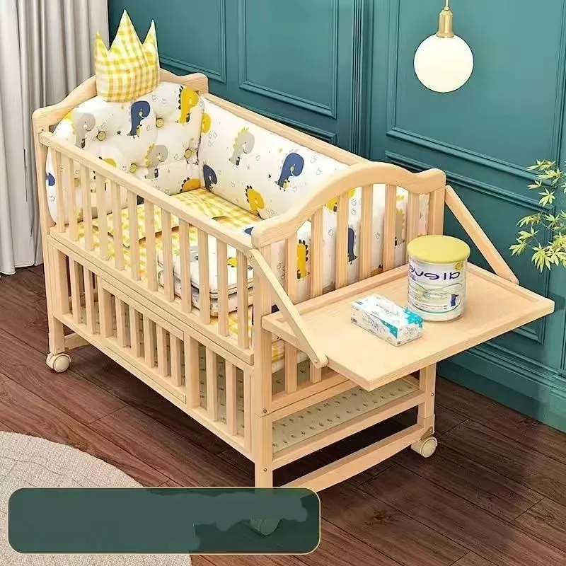 Solid Wood Non-Toxic Painted Baby Crib - Multi-Functional, Movable Newborn/Infant Crib with Cradle Function