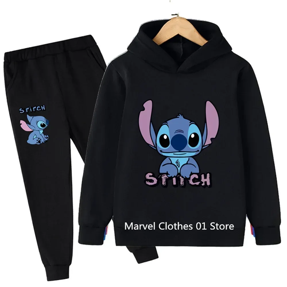 2023 Anime Lilo & Stitch Hoodie Set Kids Clothes Girls Clothing Kakarotto Hooded Goku Sweaters Baby Boys Hooded +pants 2pcs