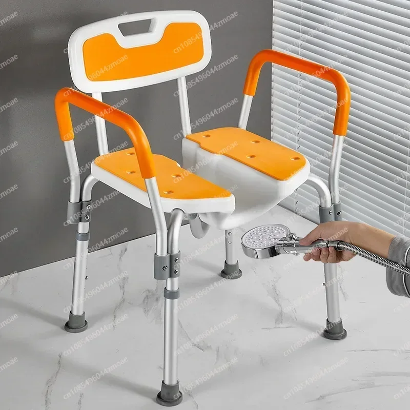 

Elderly Friendly Bath Chair with Anti Slip Groove Aluminum Alloy anti slip Bathroom Stool for Women To Wash