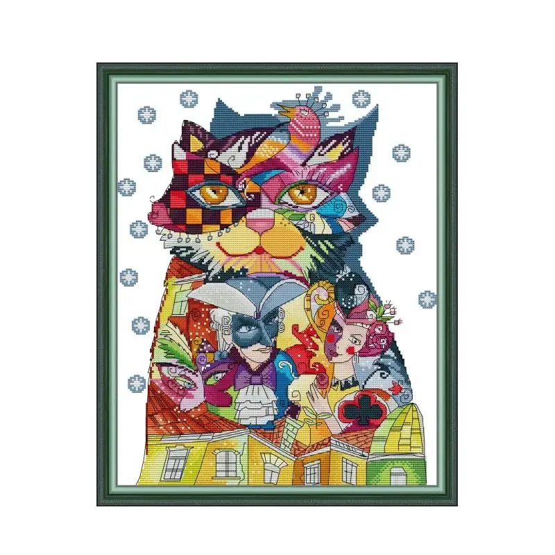 

Art Cat Cross Stitch Kit, Pre-stamped Canvas, Cross Stitch, Animal Embroidery, DIY Handmade Needlework