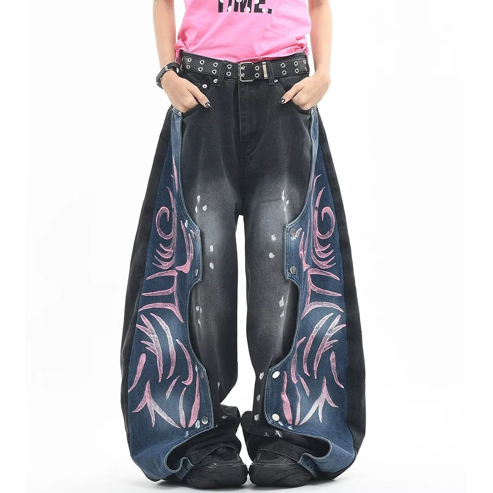 2026 Autumn New Unisex Patchwork Jeans American Retro Fashion Trendy High Street Casual Niche Loose Fit Neutral Bottoms