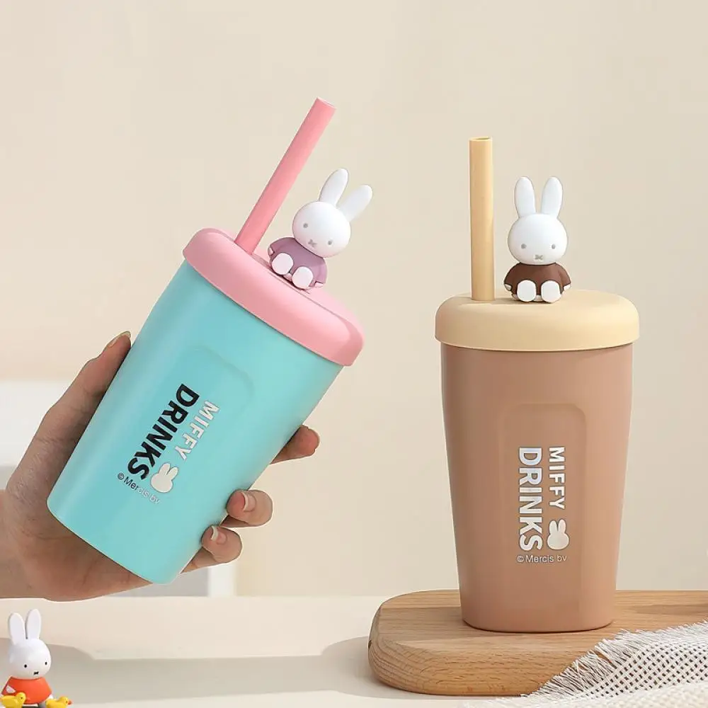 Nijntje 304 roestvrijstalen waterbeker Student theestrobeker, kantoormedewerker Kawaii draagbare koffiekop met deksel