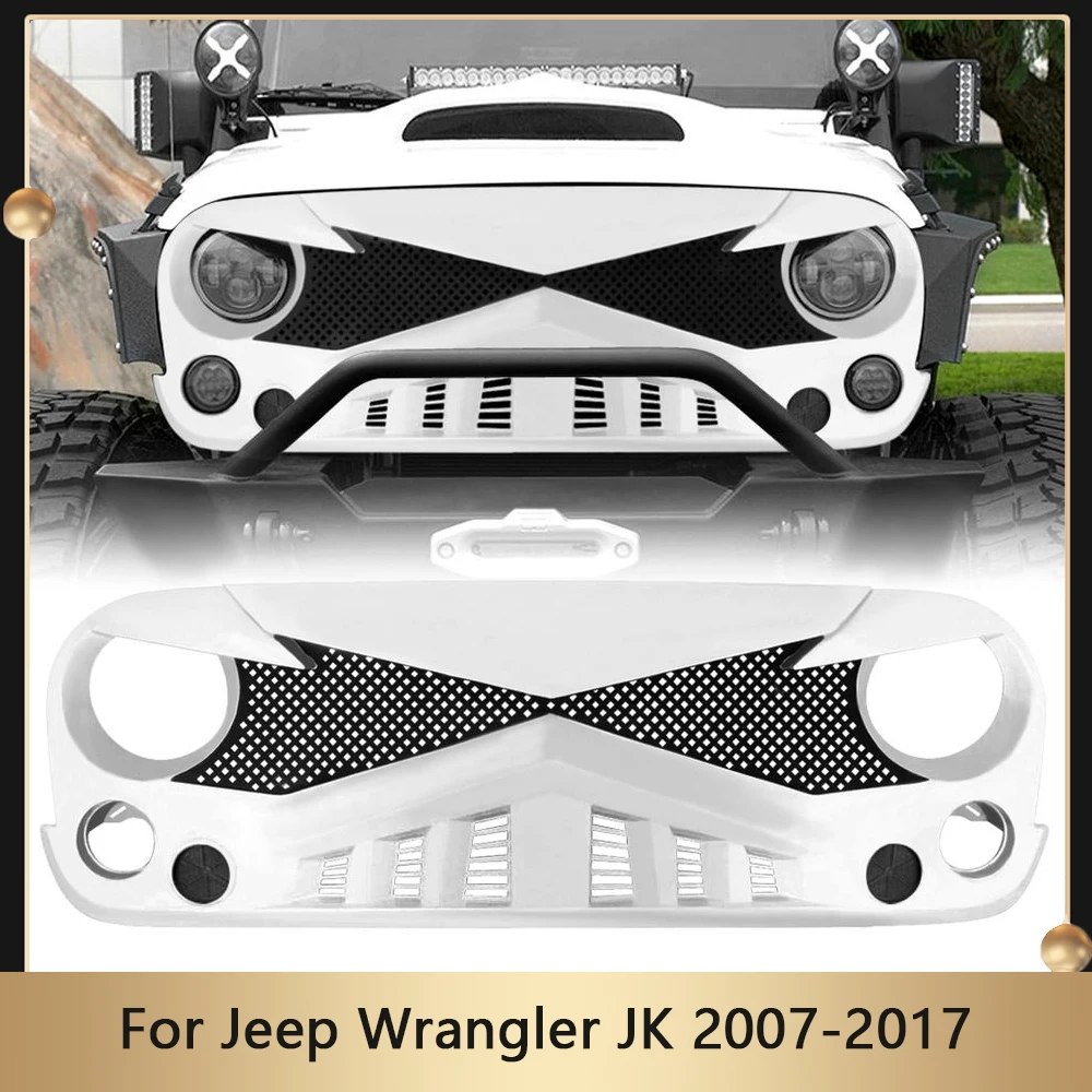 White Knight Style Grille For Jeep Wrangler JK 2007-2017 Racing Grill ABS Inlet Guard Grid Car Front Bumper Grills