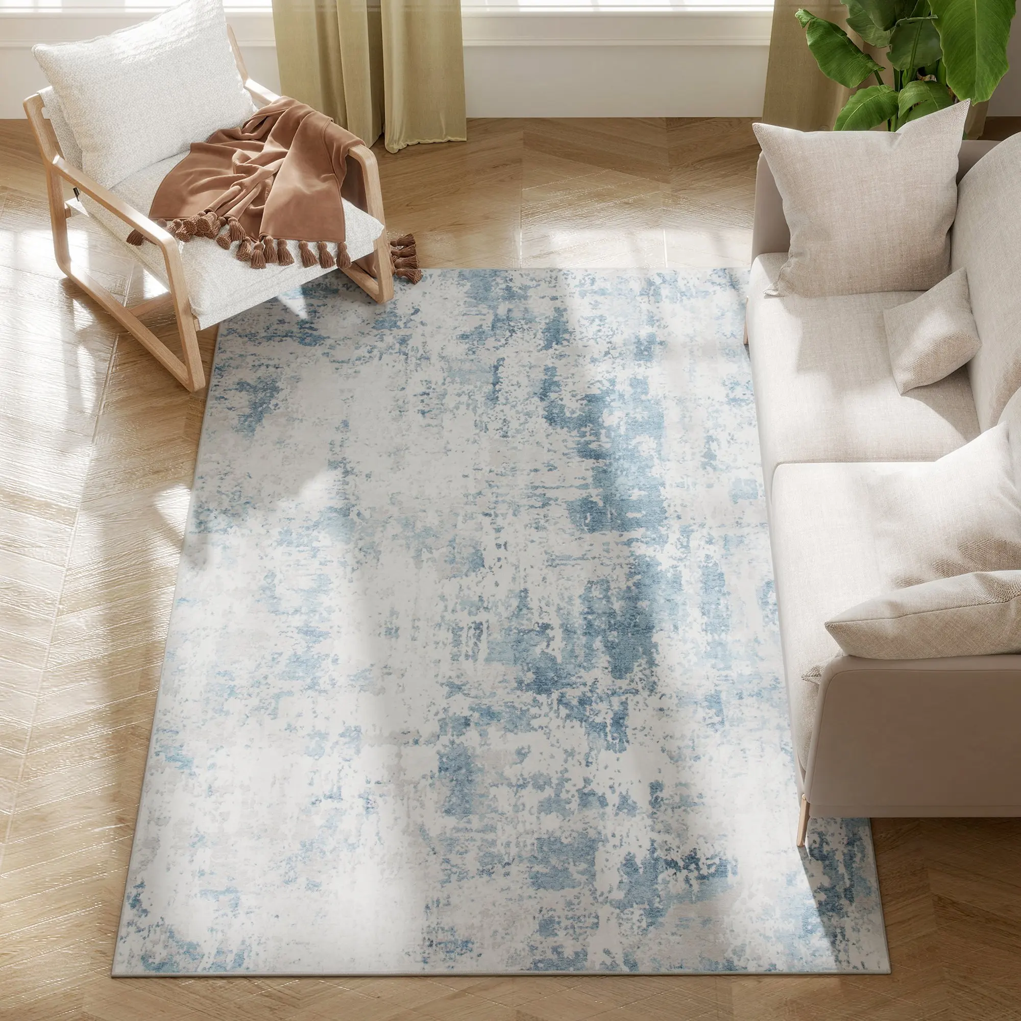 Homcom Area Rug 4X6 Machine Washable Non-Slip Foldable Blue