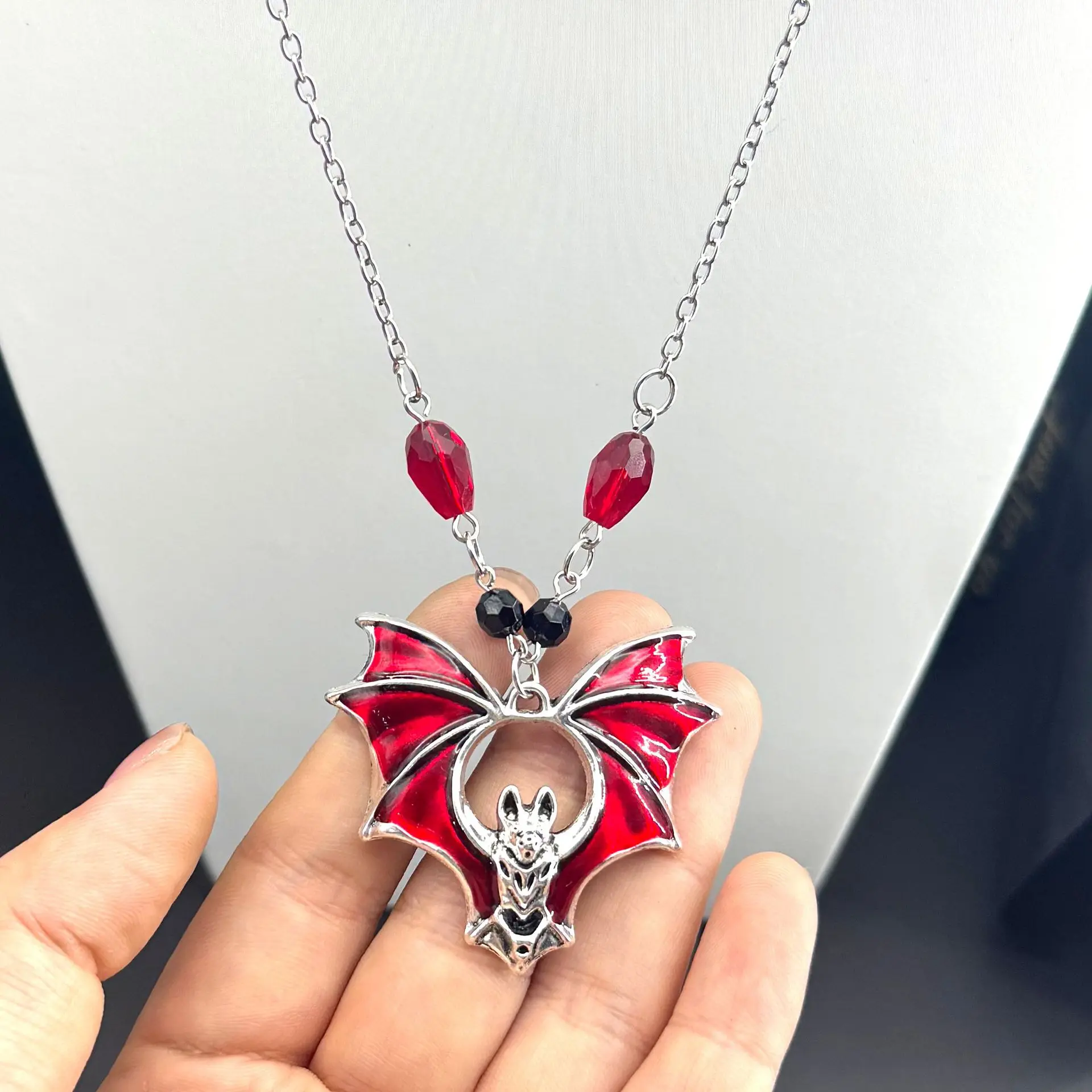 

Vampire Bat Necklace, Gothic jewelry, Vintage, Witch accessory, pagan, Red jewelry, handcrafted, mystery, Bat Choker For Women