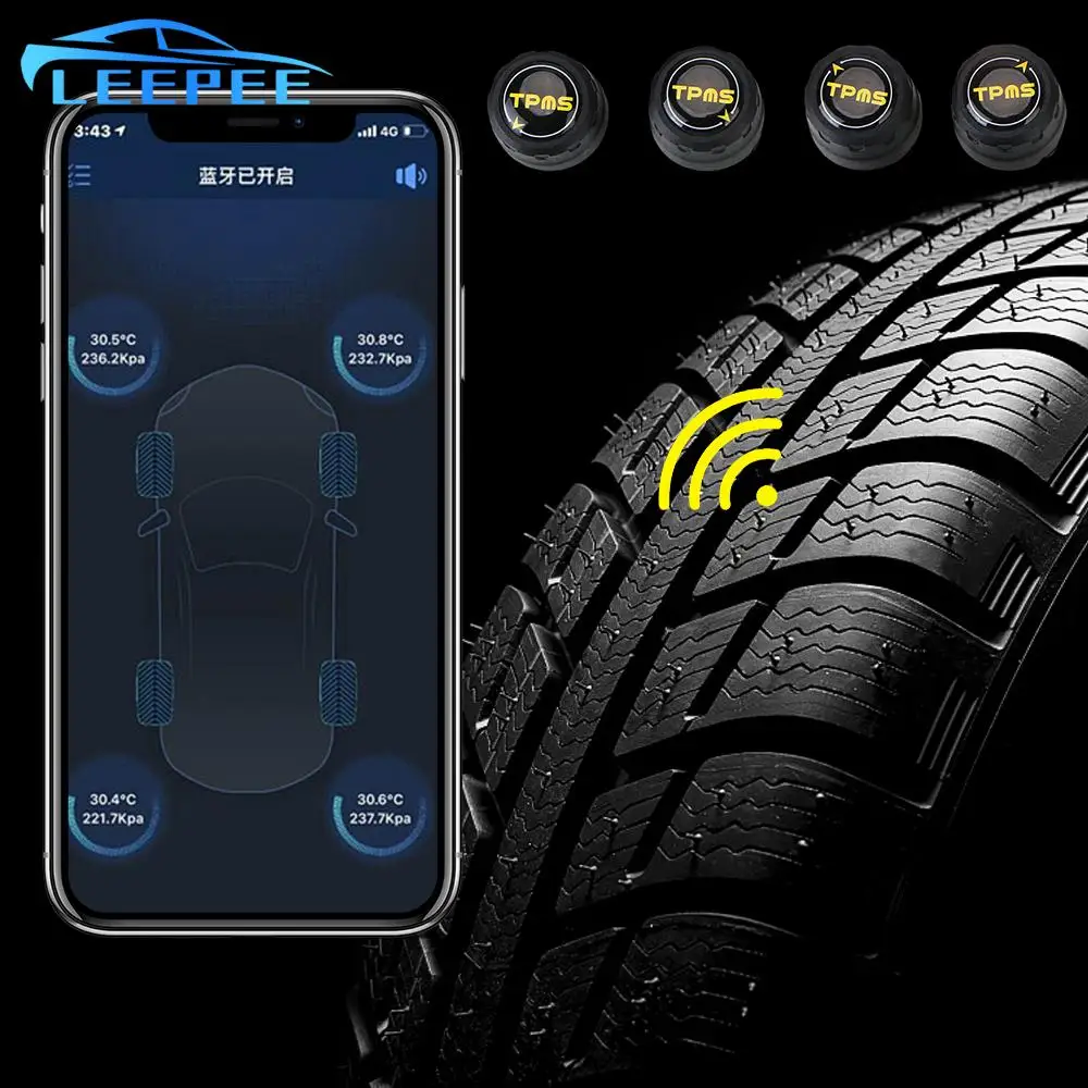 Bluetooth 4.0 5.0 Car Tire Pressure Sensor External Alarm Tire Pressure Sensors APP Display Android iOS BLE TPMS