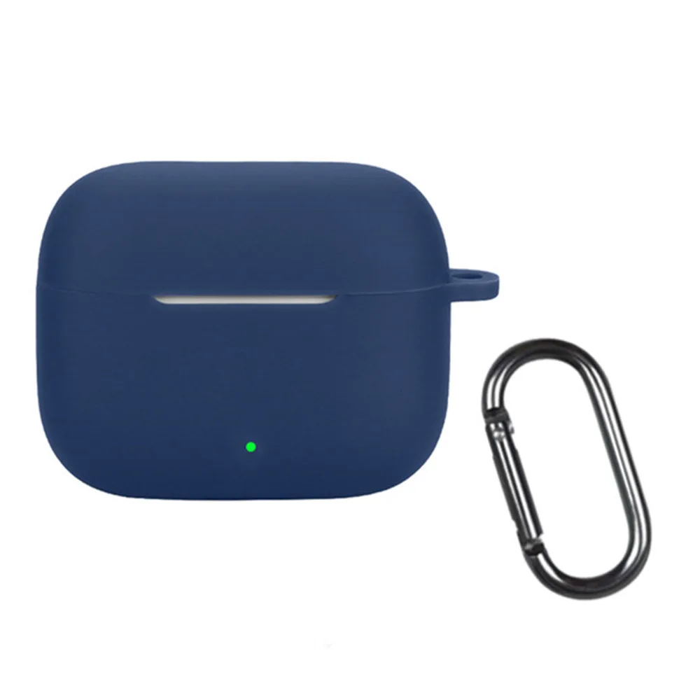 For Oppo Enco Buds3 Pro Silicone Case Wireless Earphones Protective Cover with Anti-Lost Buckle - Dark Blue