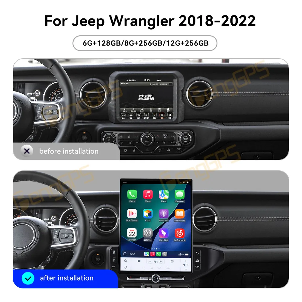 

16,2-дюймовый автомобильный радиоприемник CarPlay Android 15 для Jeep Wrangler 2018-2022, мультимедийный плеер с сенсорным экраном, GPS-навигация, головное устройство DSP