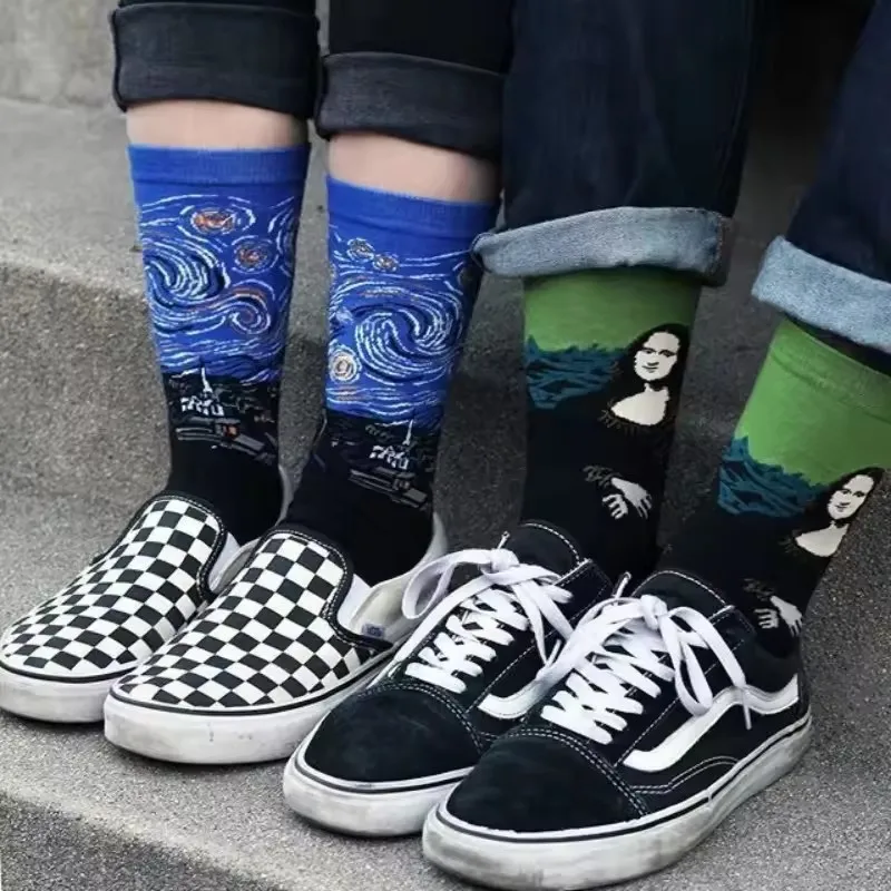 1/3Pairs Men Retro Abstract Oil Painting Art Socks World Famous Oil Painting Series Men Socks Funny Socks Autumn winter