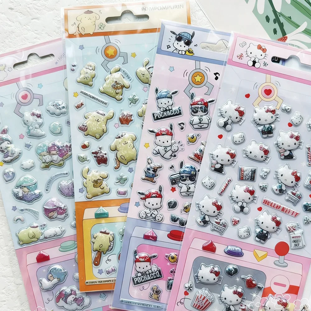 Genuine Sanrio Hello Kitty 3D Stickers Toy Cartoon Pochacco Scrapbook Decor Materials Water Mug Phone Planner Decorative Decals