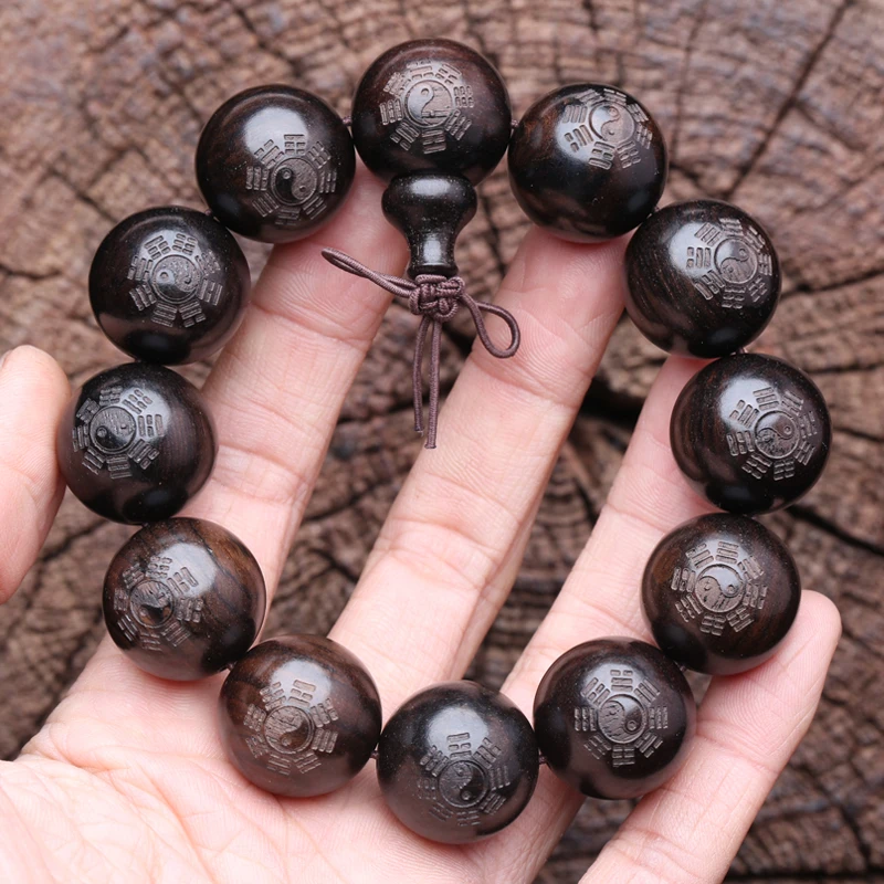 Ebenholz männer Holz Yin Yang Armband Symbol von Philosophie Männlichen Armband Symbol von Divination 20 Mm Schwarz Holz Perle armband – Detail 9
