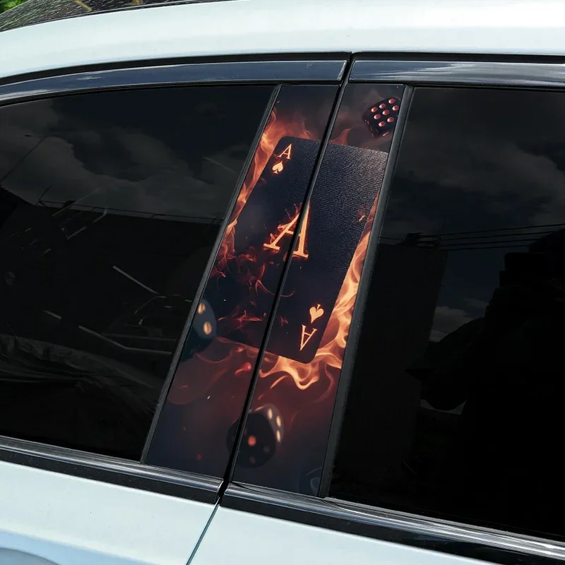 1PC Fire Smoke Poker and Dice Car Stickers Auto B Pillar Waterproof Cover Scratches DIY Car Doors Pillar Sunscreen Vinyl Decals