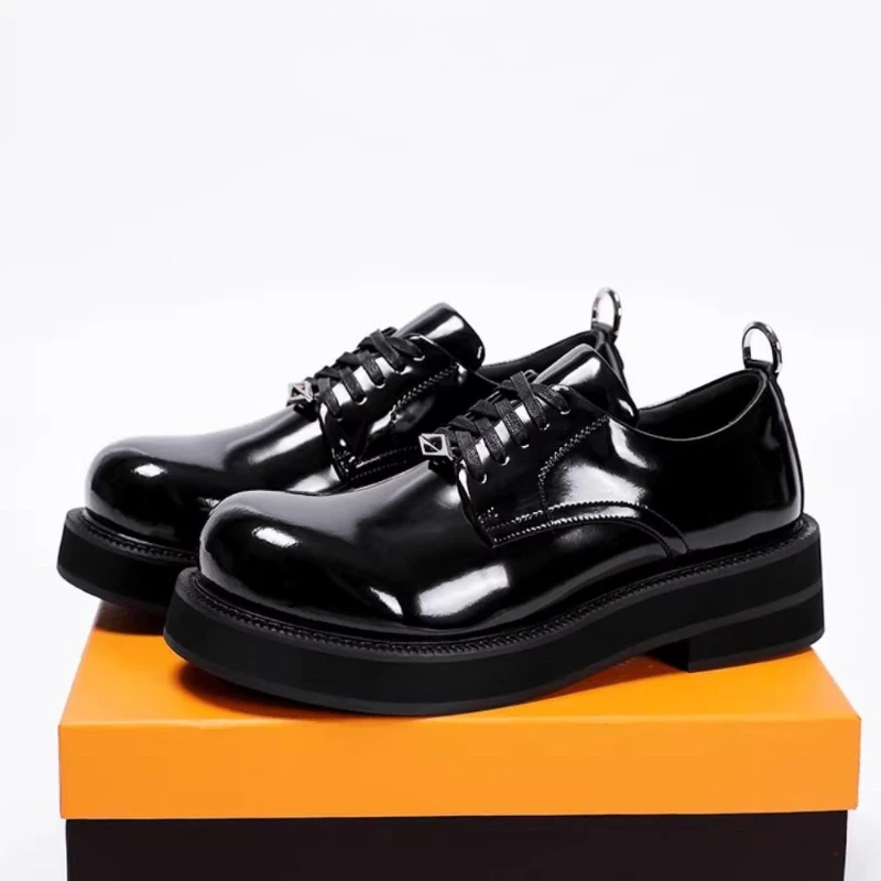 

Luxury Fashion Men Derby Shoes Genuine Leather Thick Sole Height Increase 6cm Round Toe Casual Business Shoes