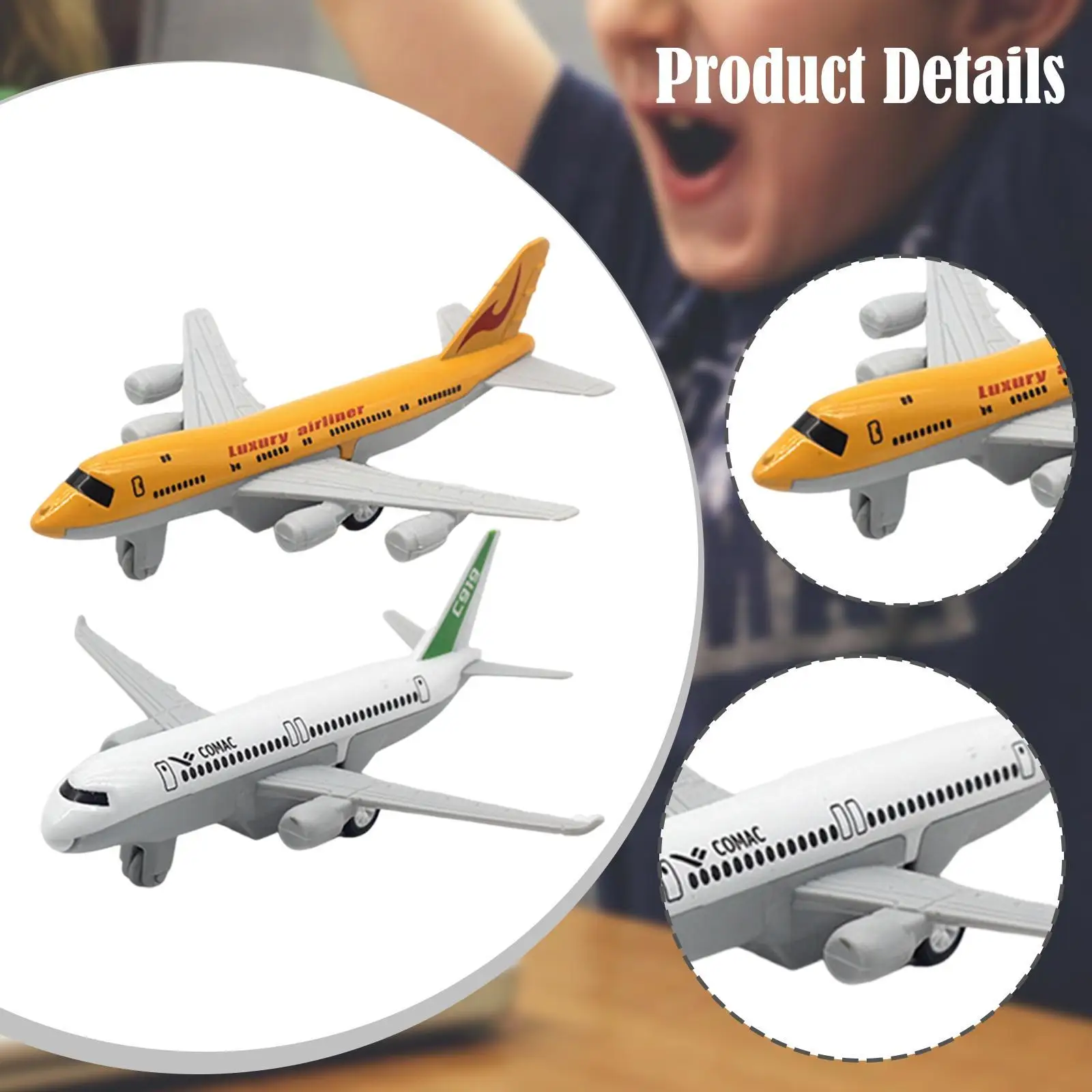 2x Flugzeugmodell mit Rückzugsfunktion, simuliertes Spielzeugflugzeug, Kinderspielzeug, Flugzeugjunge, Spielzeug für Dekor, Büro, Souvenirs, Regale, Geschenk