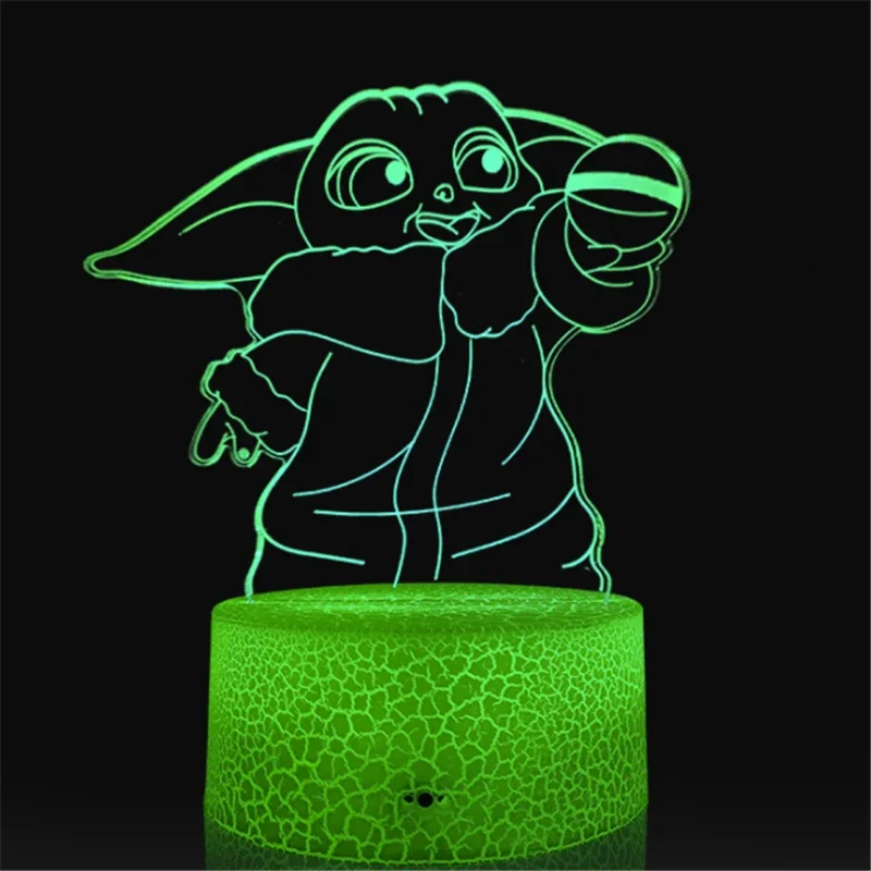 Lámpara de noche de Anime Yoda Baby 3D, luz LED de ilusión que cambia de Color para niños, decoración de dormitorio, luz nocturna, Manga Groot, lámpara de mesa