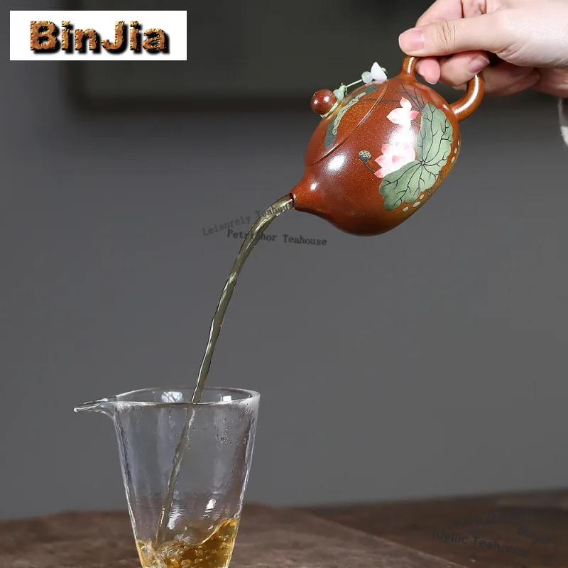 240ml Creative Yixing Purple Clay Teapots Handmade Lotus Xishi Pot Raw Ore Gold Section Mud Tea Brewing Kettle Zisha Tea Set