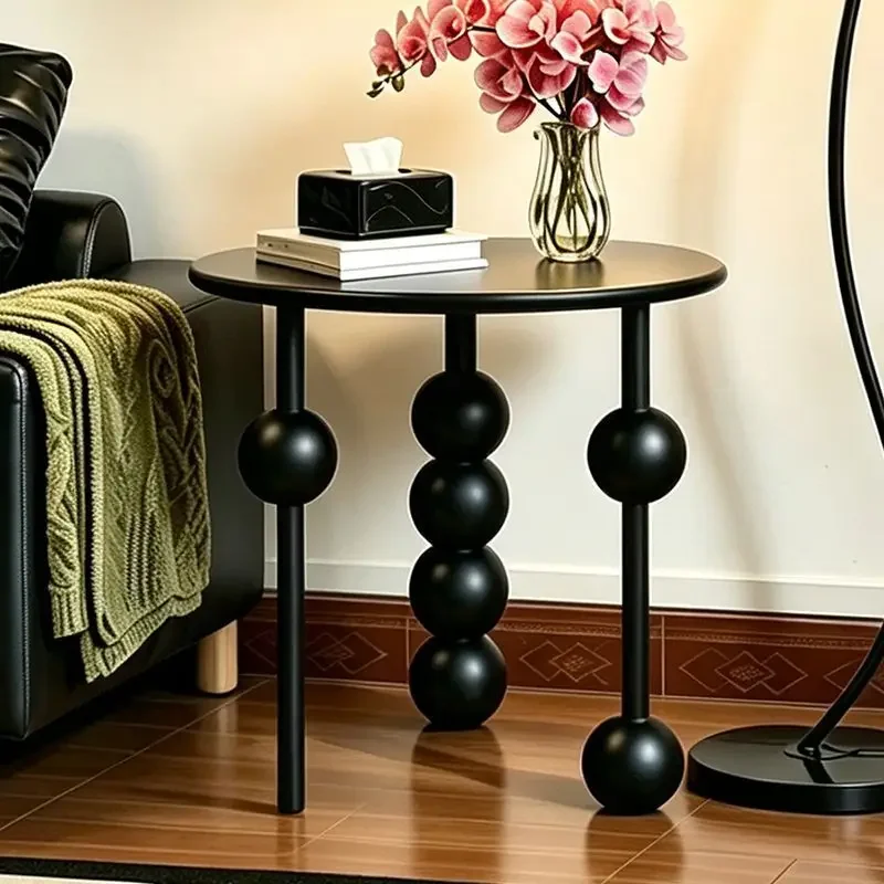 French Round Side Table Designer All‑Metal Accent Coffee Table Compact Sofa End Table for Small Apartment Living Room Furniture