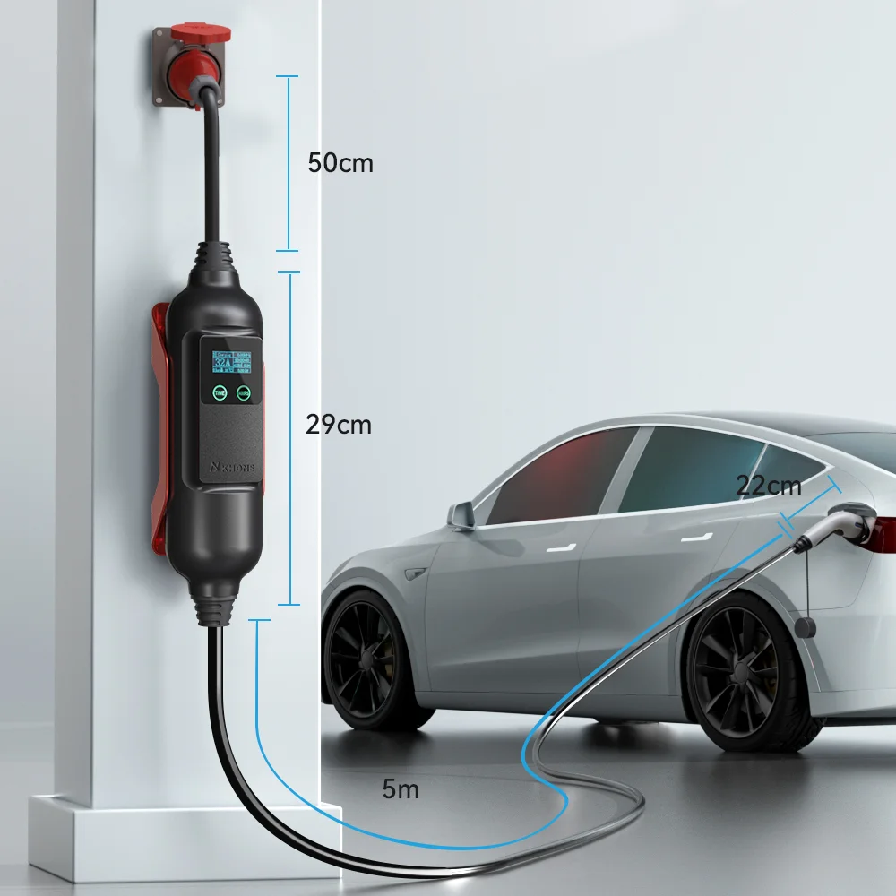 Khons GBT Draagbare EV-oplader 22KW Driefasig opladen Wallbox Opladen van elektrische voertuigen EVSE 32A EV-oplader 5m kabel