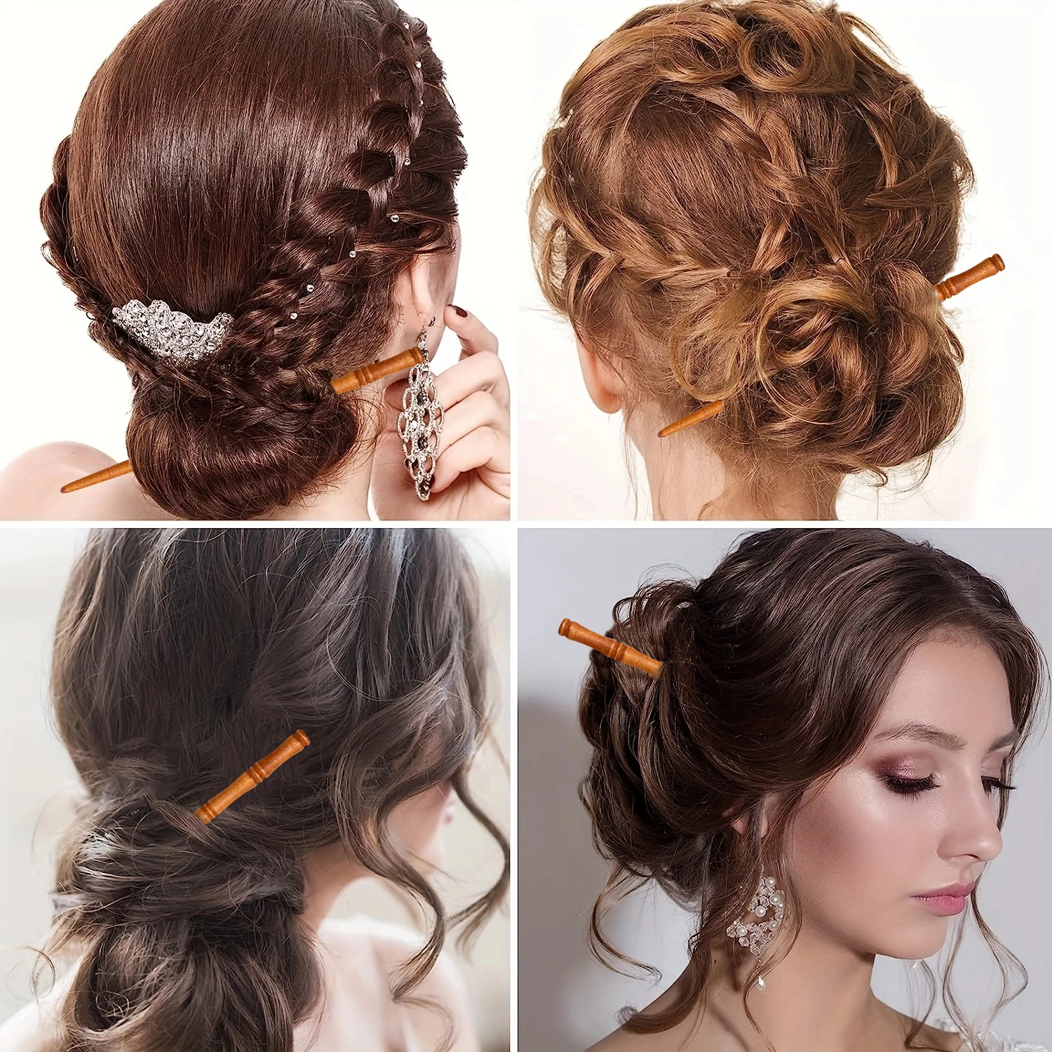 4pcs Stick Hair Clips Pins Women Wood Hair Sticks Natural Chopstick Shaped Hairpin Classic Ethnic Girl Hair Accessories