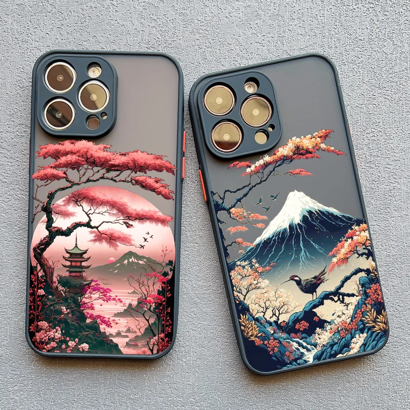 Japanse Esthetische Mount Fuji Telefoon Hoesje Voor Iphone 13 12 Pro Max Mini 15 11 Pro Max 14 7 8 Plus Se2020 Xs X Xr Schokbestendige Hoes